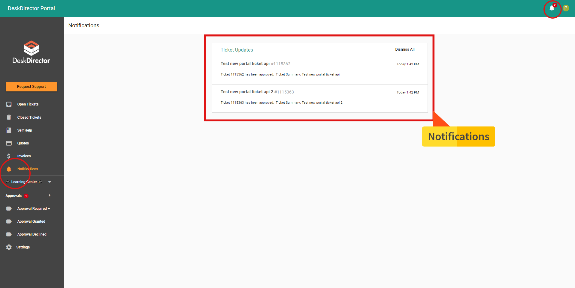 Notifications - client portal 